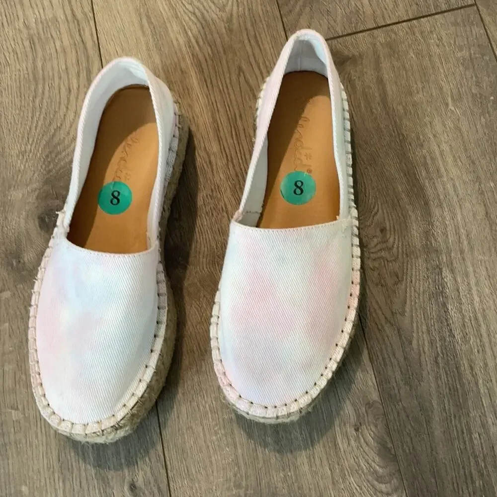 New Splendid Pink & Light Blue Pastel Tie-Dye Espadrille Platform Shoe Size 8